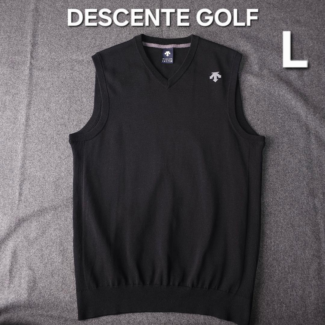 近年モデル デサントゴルフ 立体ロゴ Vネック ゴルフニットベスト 黒 L DESCENTE GOLF デサントゴルフ ニットベスト ブラック系 S ゴルフ