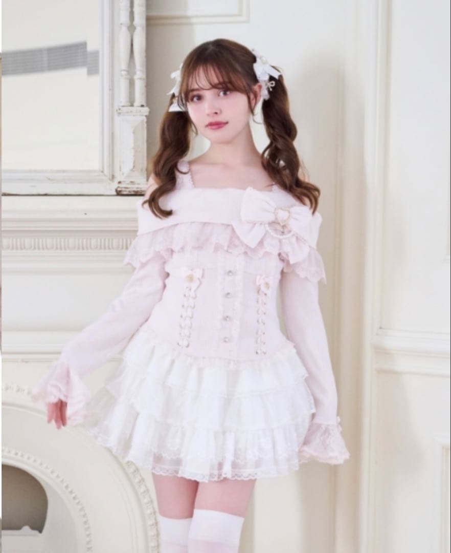 LIZLISA サイドリボンリブカットトップス ピンク