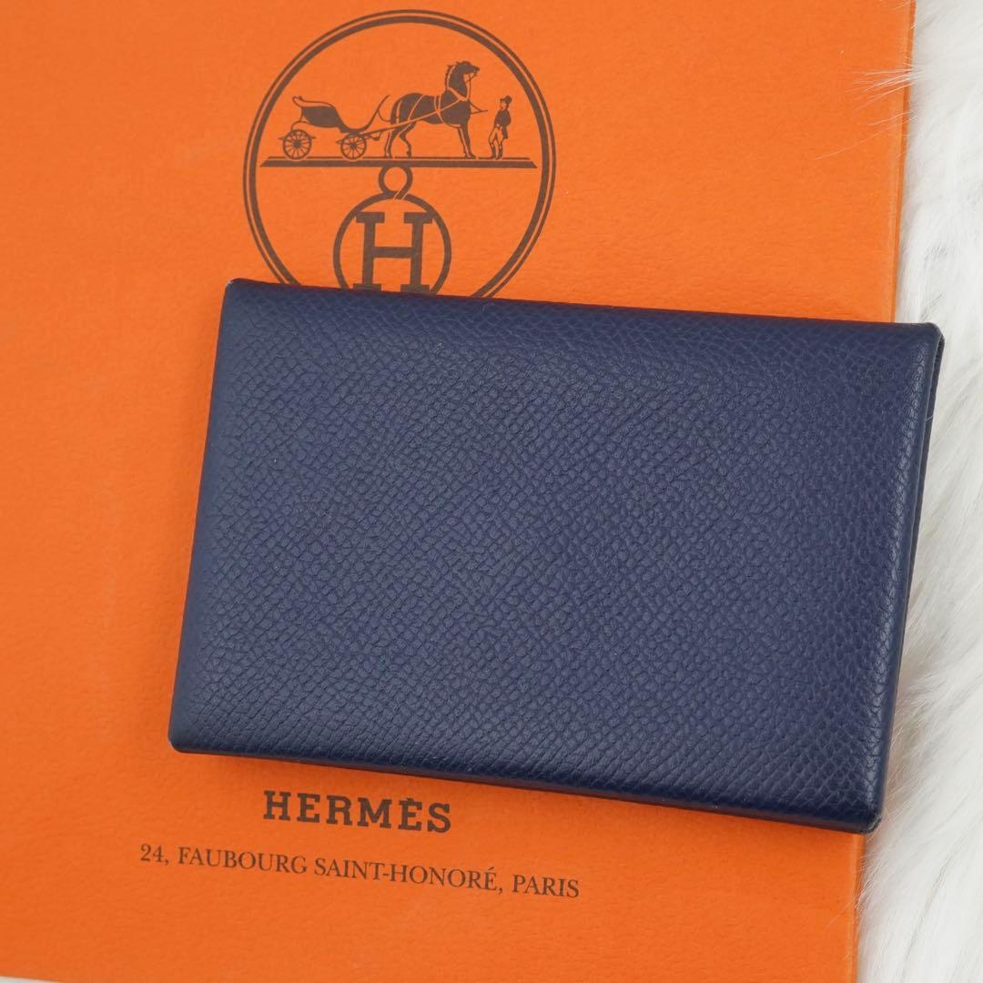 極美品　HERMES エルメス　小銭入れ　ケース　レザー　ネイビー　希少