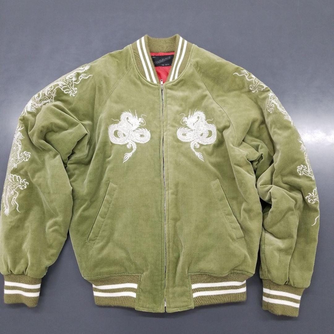 LLサイズ スカジャン 白龍 別珍 ベロア Hoshihime 白竜 カーキ色