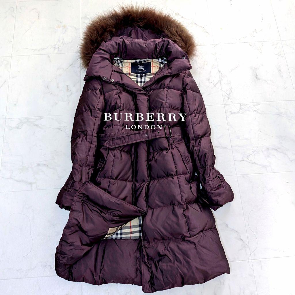 BURBERRY LONDON ダウンコート ファー付 ノバチェックロング