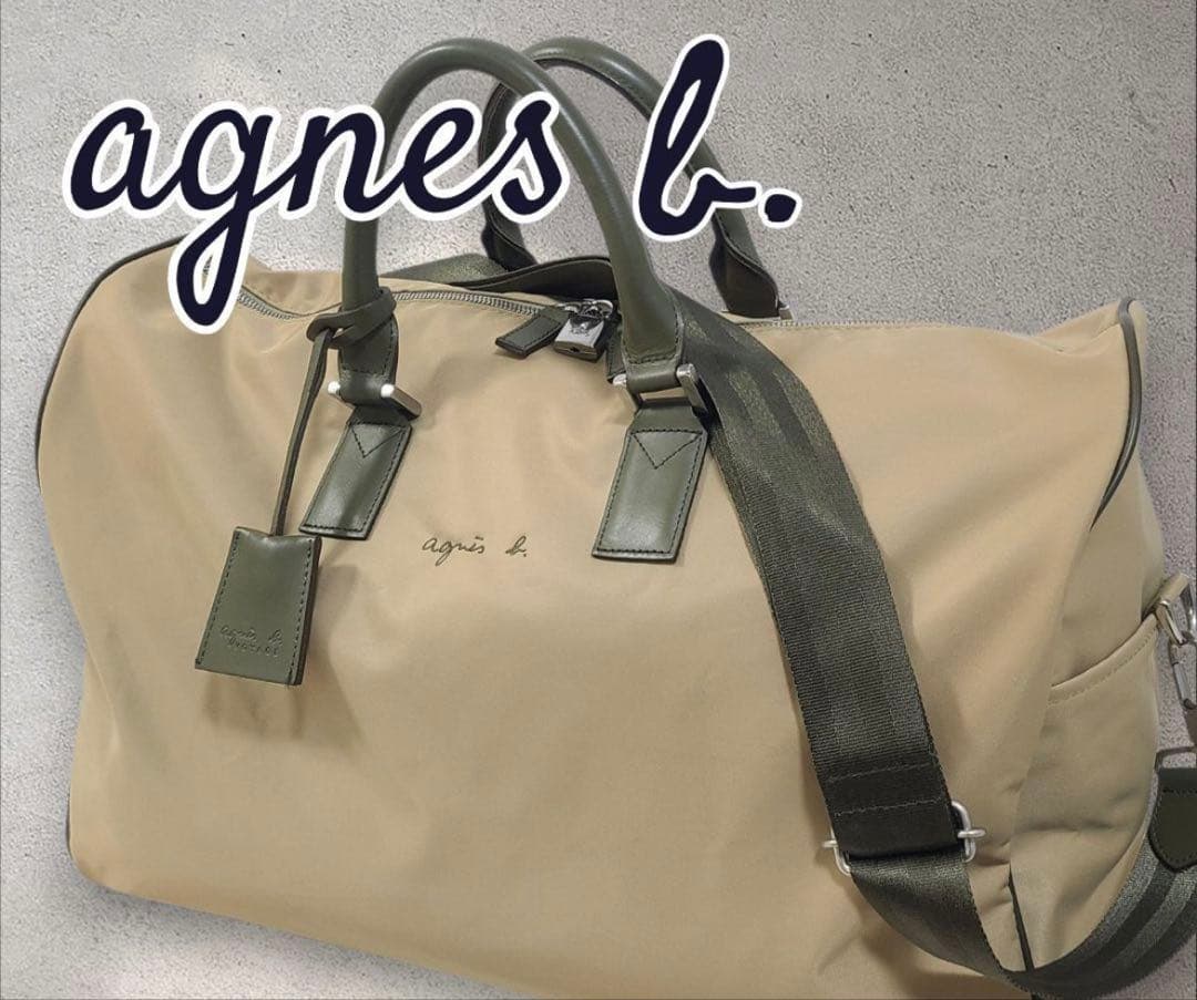 アニエスベー ボストンバッグ 2way ベージュ　ナイロン　レザー