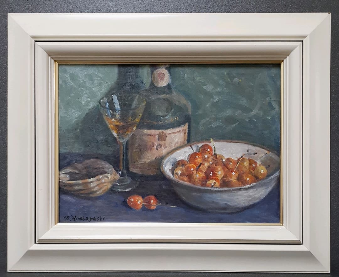 【真筆保証！】一水会会友　【平林伸泰】筆　油彩　肉筆　さくらんぼ　F4号　額装