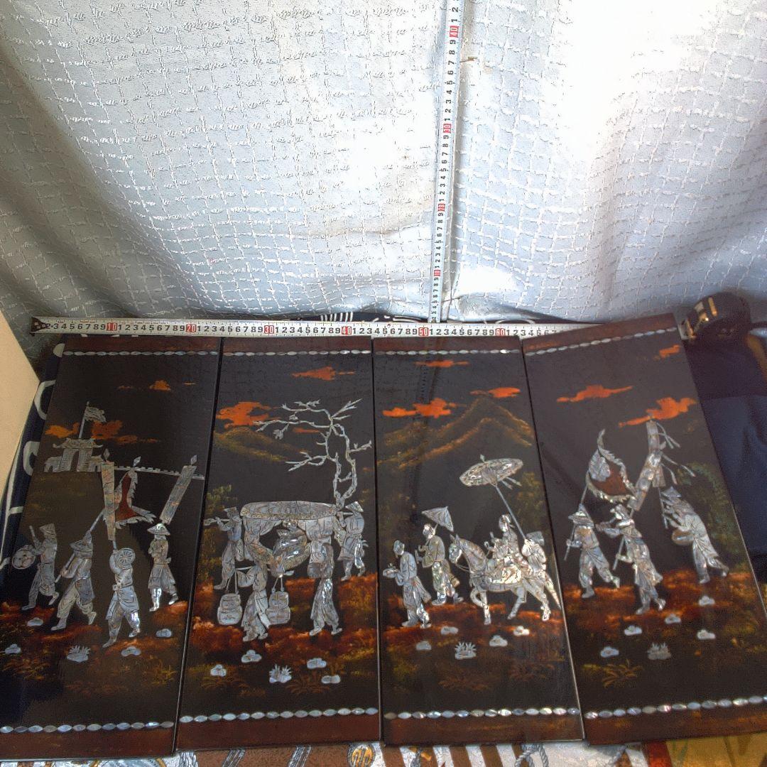 骨董４手彫り漆器 伝統的農村風景 4枚セット 漆芸作家 一心堂 木内啓樹 漆器 福島県 鎌倉彫｜NA-utsuwa-(日本橋