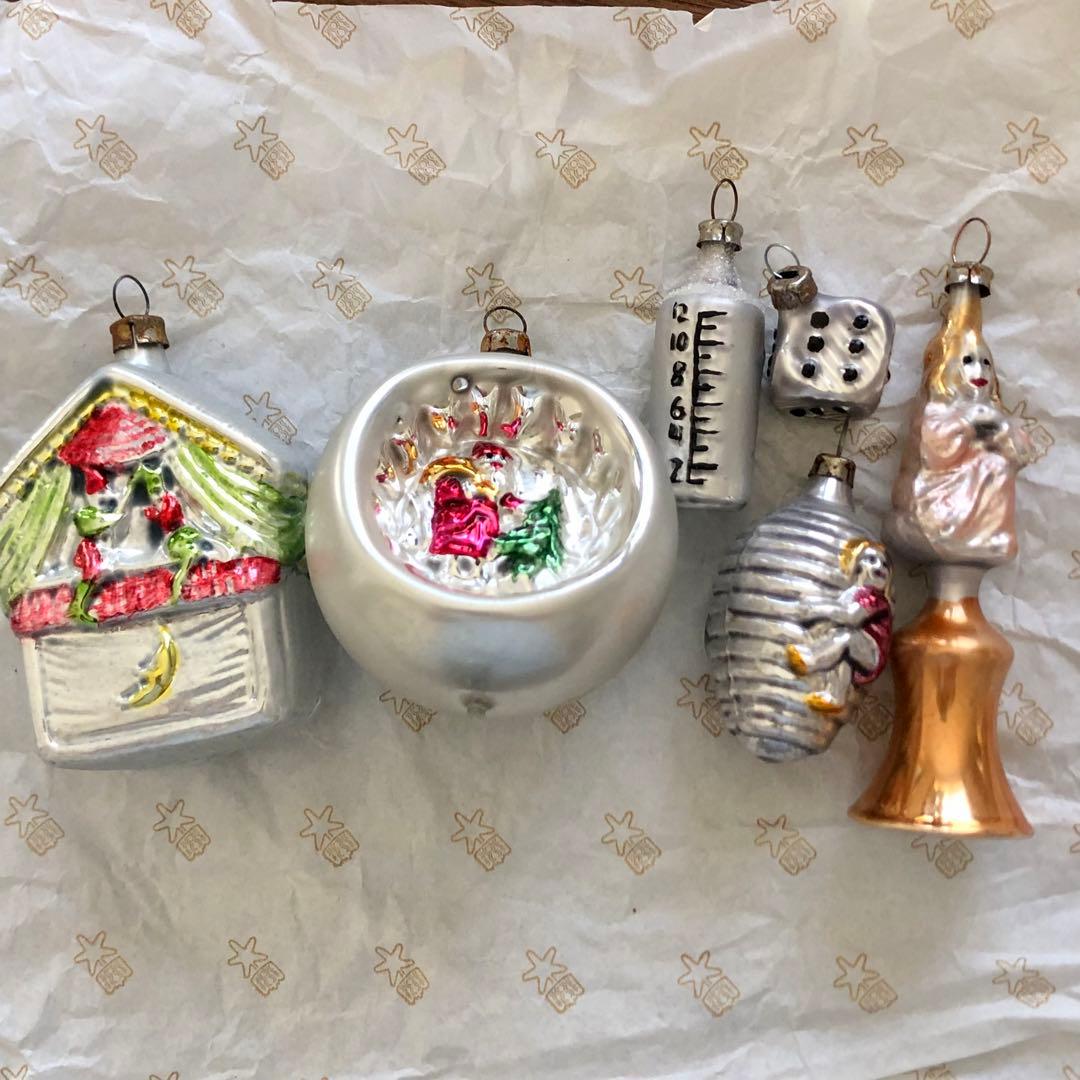 ドイツ製　ガラスオーナメント　ヴィンテージ風　6点　クリスマスオーナメント