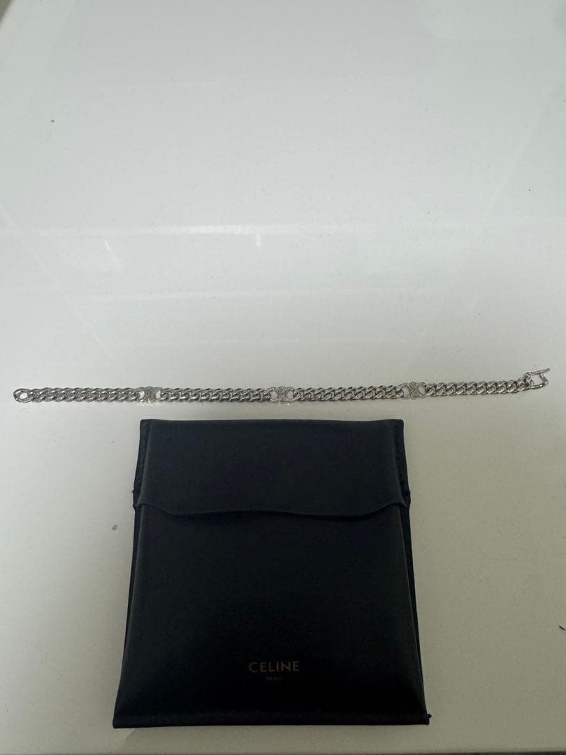 CELINE トリオンフ　シルバー グルメット ブレスレット 専用ポーチ付き