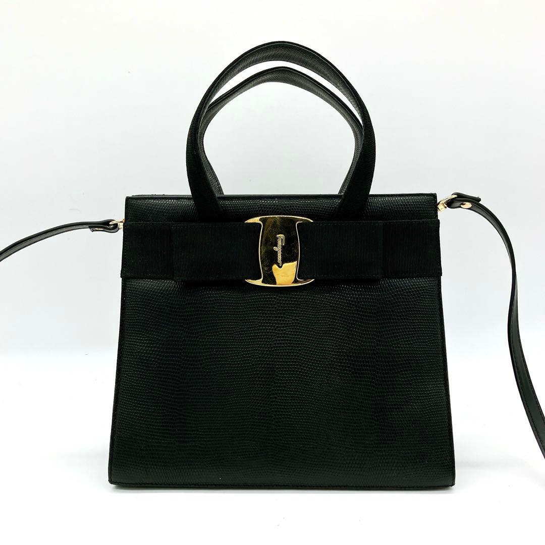 【Salvatore Ferragamo】ハンドバッグ レザー　リザード　黒