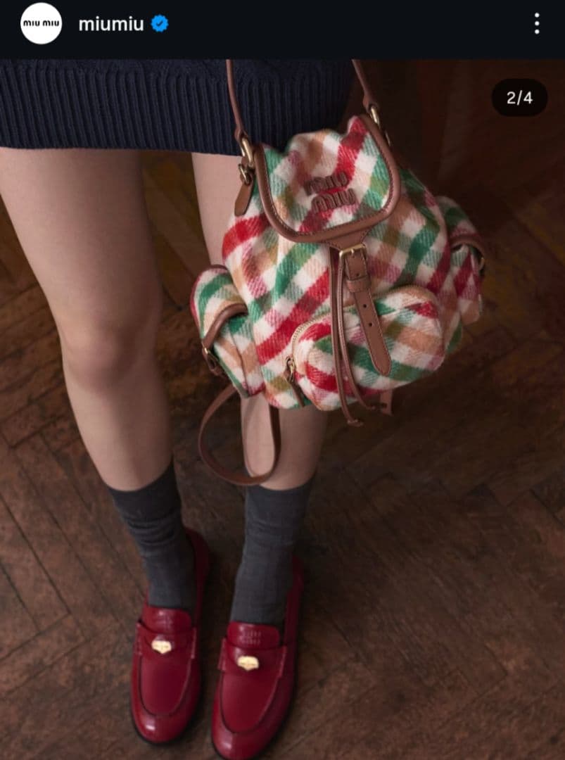 新品同様　ミュウミュウ限定チェック柄バックパック　リュック　ショルダーバッグ