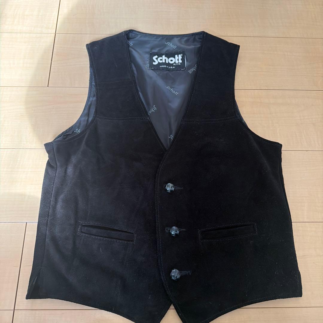 Schott vintage 黒 ブラック　スウェードベスト　くるみボタン Schott 366V COWSPRIT VEST スウェード ベスト M - メルカリ
