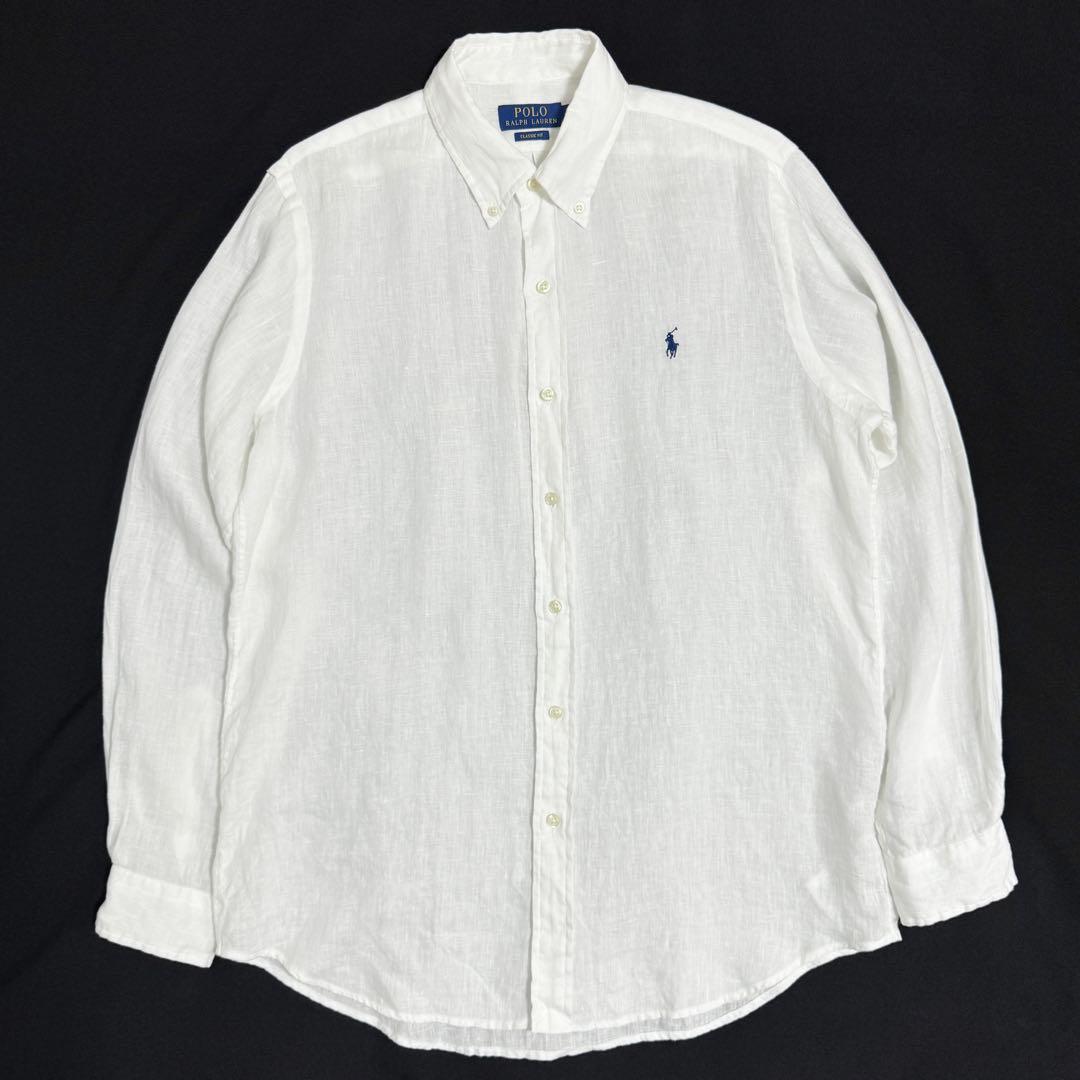 極美品✨ 24年モデル ポロラルフローレン リネン シャツ 長袖 ホワイト