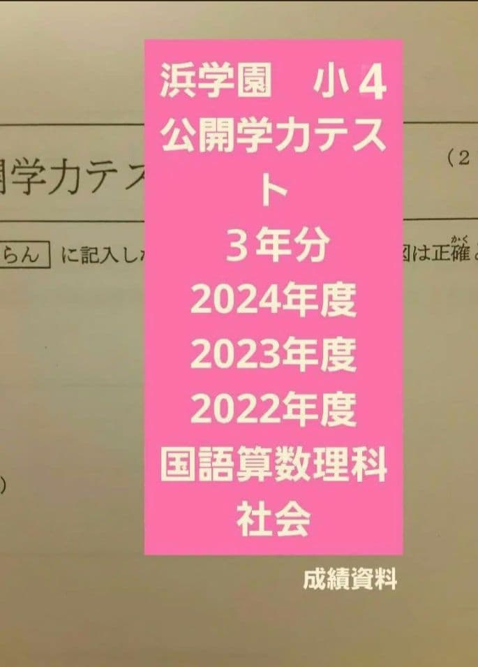 浜学園　小４　公開学力テスト　３年分　2024年度～　国語算数理科社会　成績資料