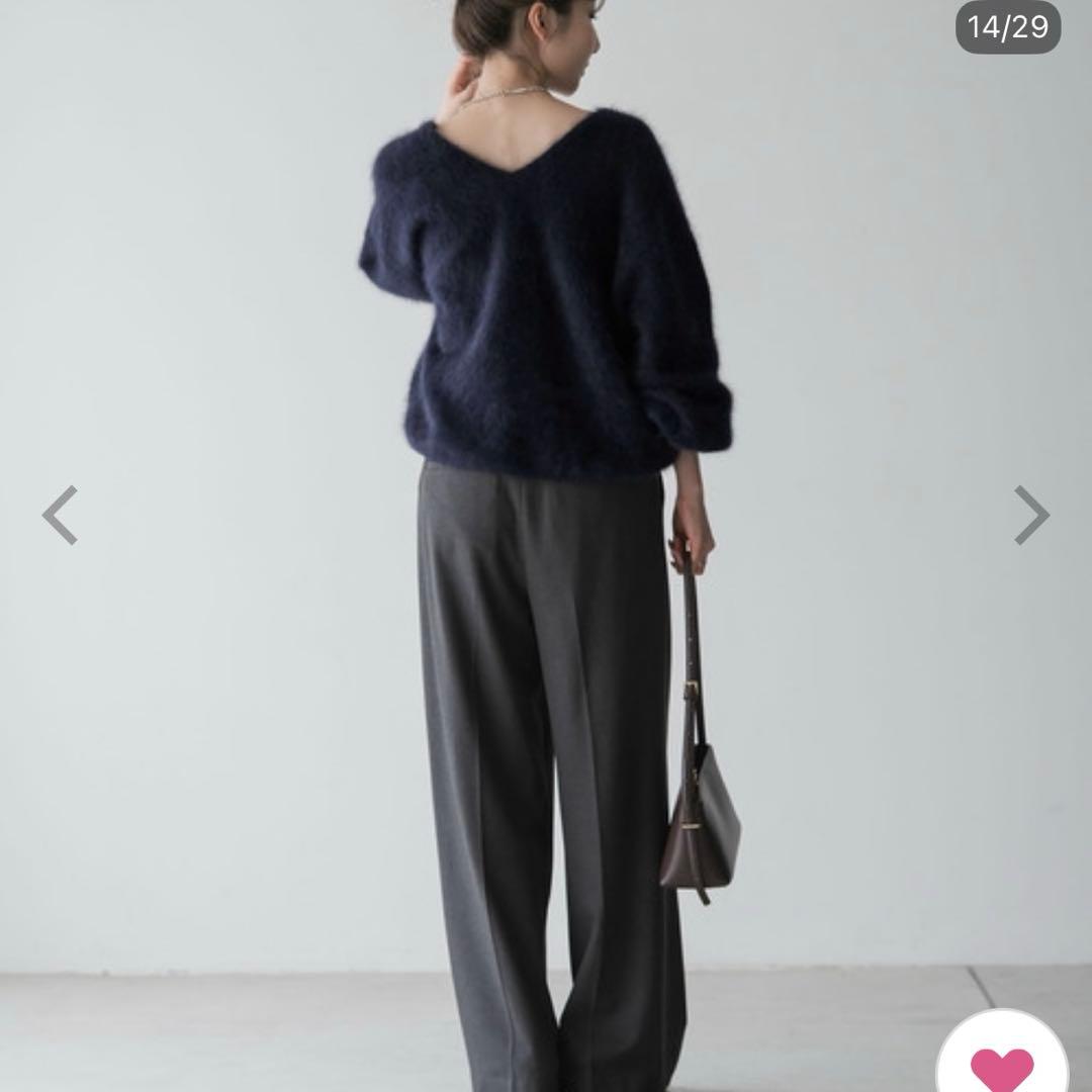 ネイビー Vネック ボリュームスリーブ ファーニット2WAYパフスリーブ