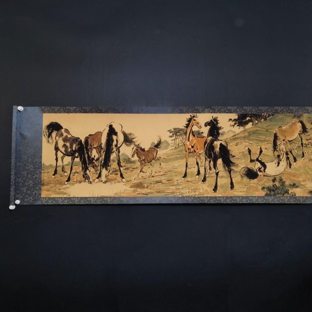 特価｜徐悲鸿 十駿図 絹布長巻｜中国水墨画｜馬図｜和室・客間・書斎