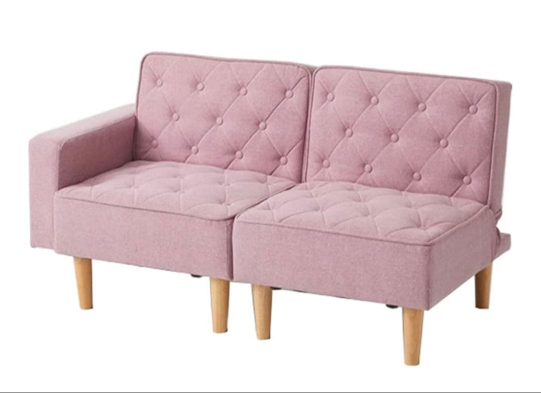 ピンクファブリック2人掛けソファ