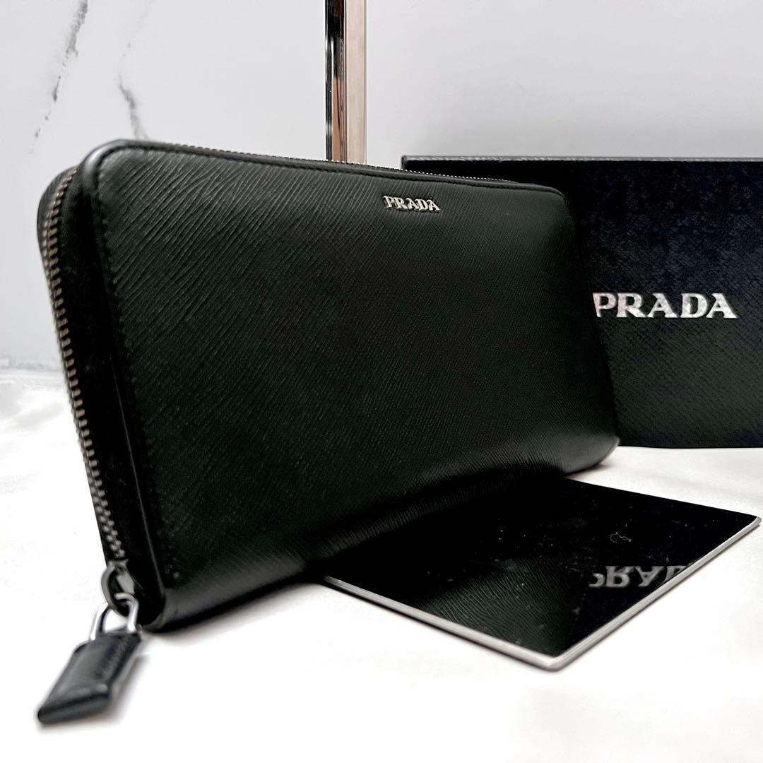 ◇箱付き極美品◇プラダ　サフィアーノレザー長財布　ロゴ金具　ブラック
