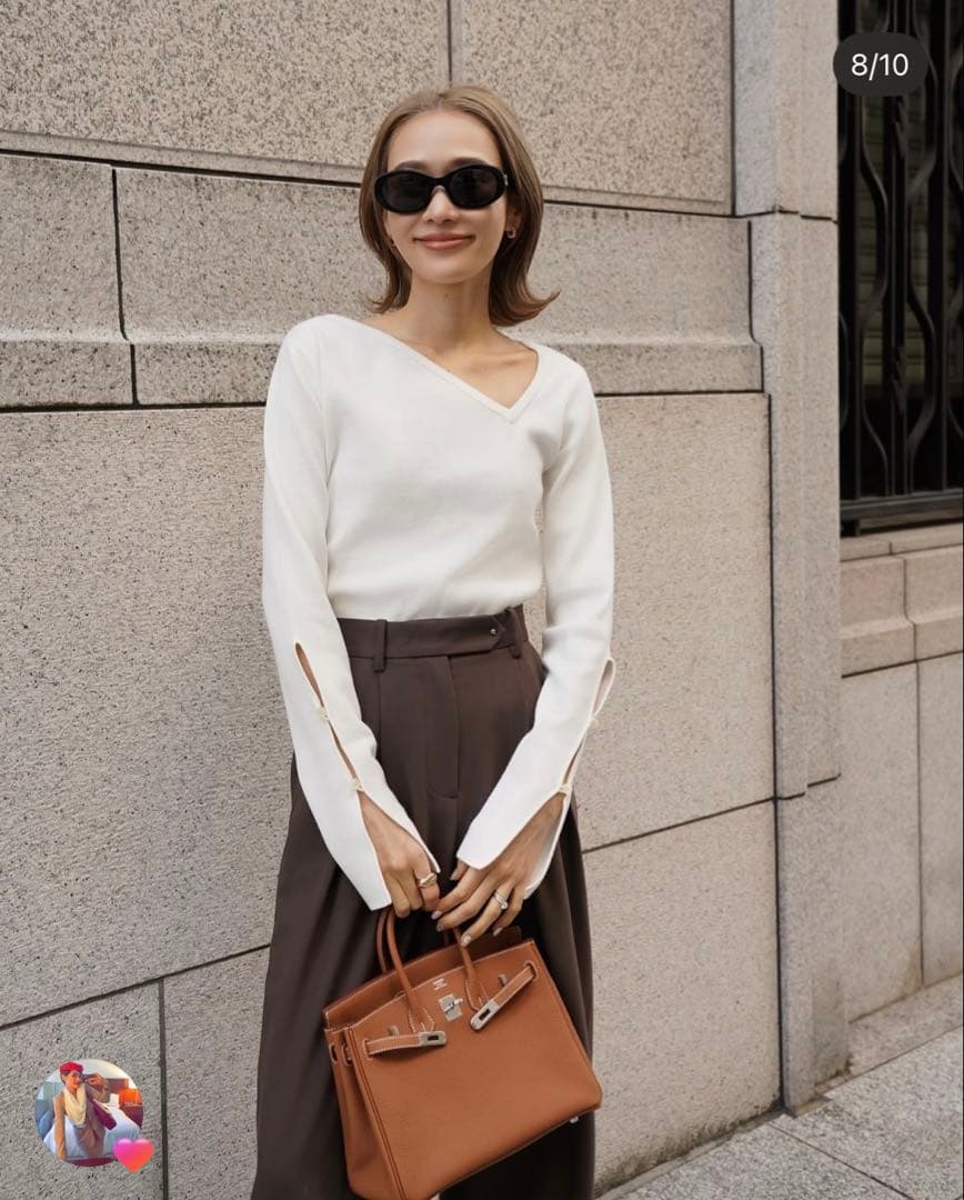 ellie ホワイト Vネック ニット 長袖