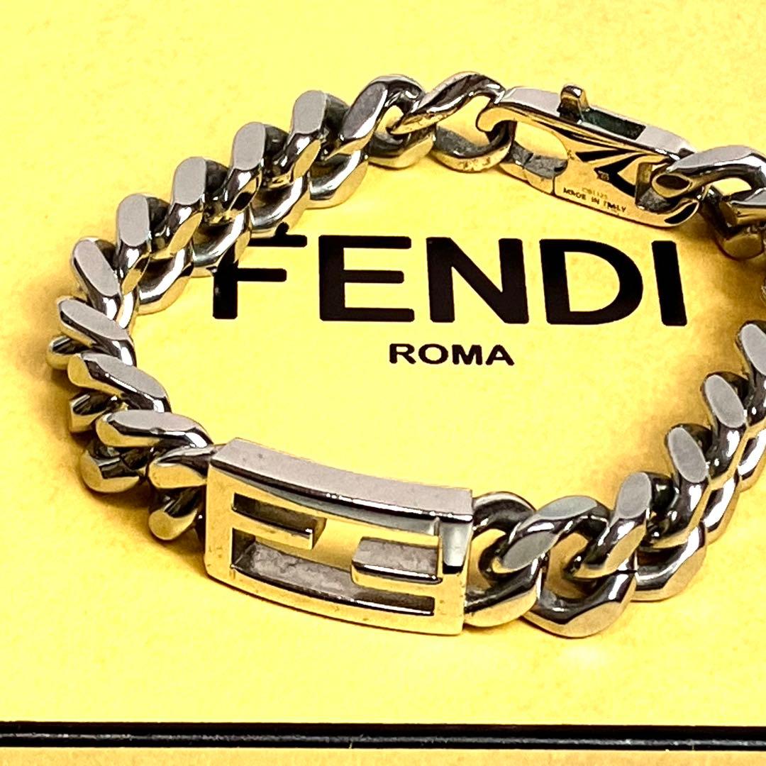 【極美品】フェンディ　チェーン　ブレスレット　喜平　FF シルバー　ロゴ刻印