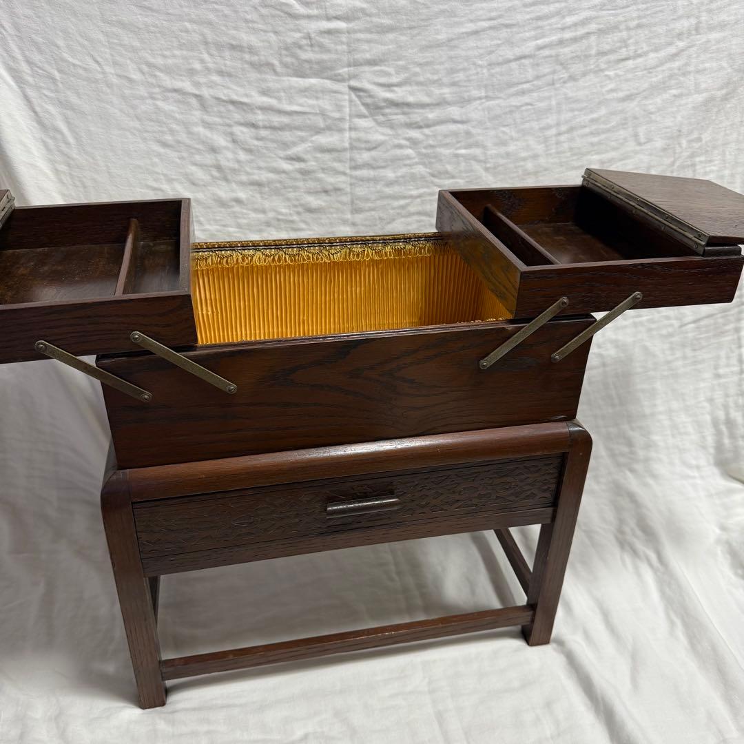 アンティーク 裁縫ボックス/小物入れ2段オープン型 引き出し付き 木製 イギリス