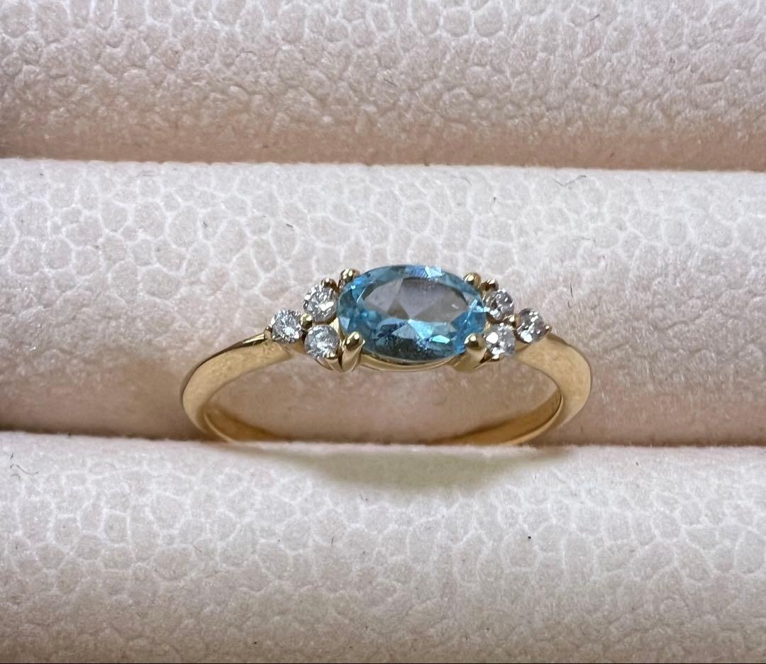 【新品】アクアマリン ダイヤモンド リング ♡ K18YG #16