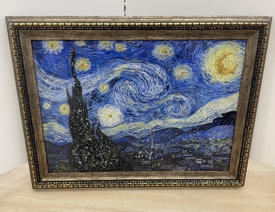 水晶絵　ゴッホ　「星月夜」　アートパネル　クリスタル　立体　絵画　アート　額縁