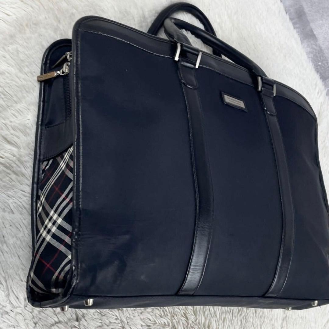 バーバリーブラックレーベル ビジネスバッグ 黒 レザー サイドノバ