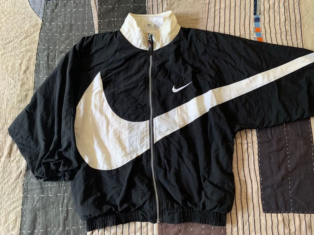 90s L nike vtg ビッグスウォッシュ ナイロンジャケット ブラック