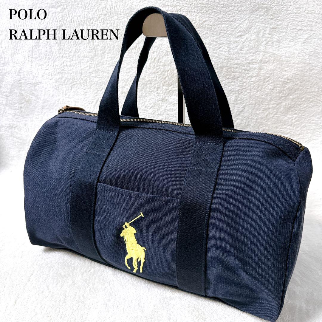POLO RALPHLAUREN ミニボストンバッグ ネイビー イエローロゴ刺繍