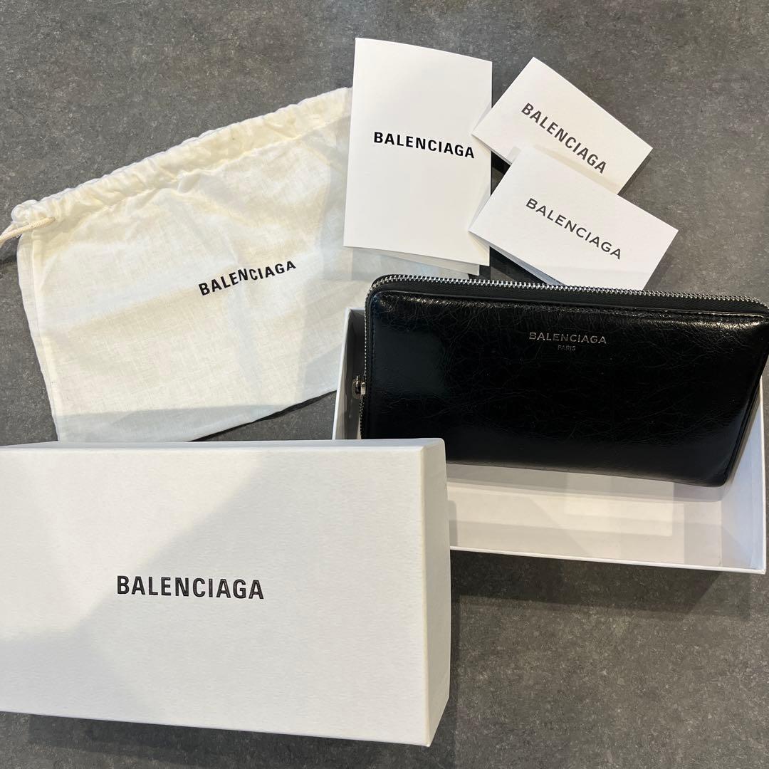 ろい　BALENCIAGA PARIS ブラックレザー 長財布メンズ