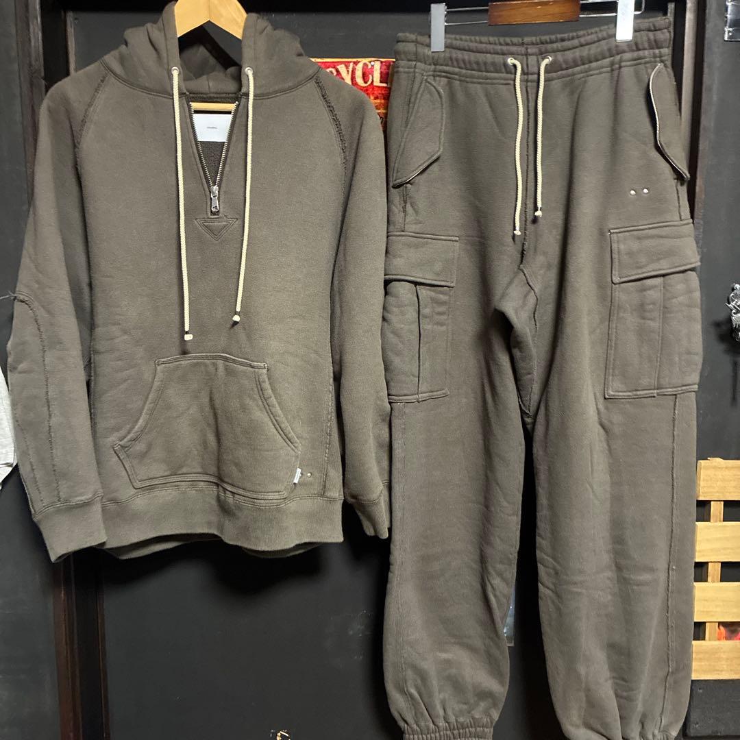 SUGARHILL ダメージ加工　セットアップ　ハーフジップパーカー　ジョガー