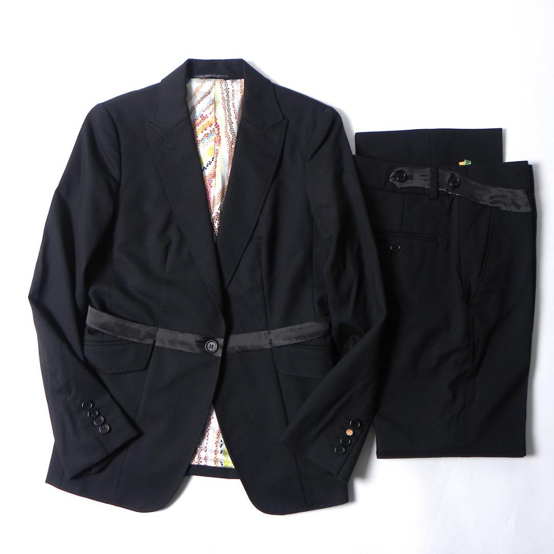 ポールスミスブラックレーベル パンツスーツ ベルト付ジャケット総柄裏地 38美品