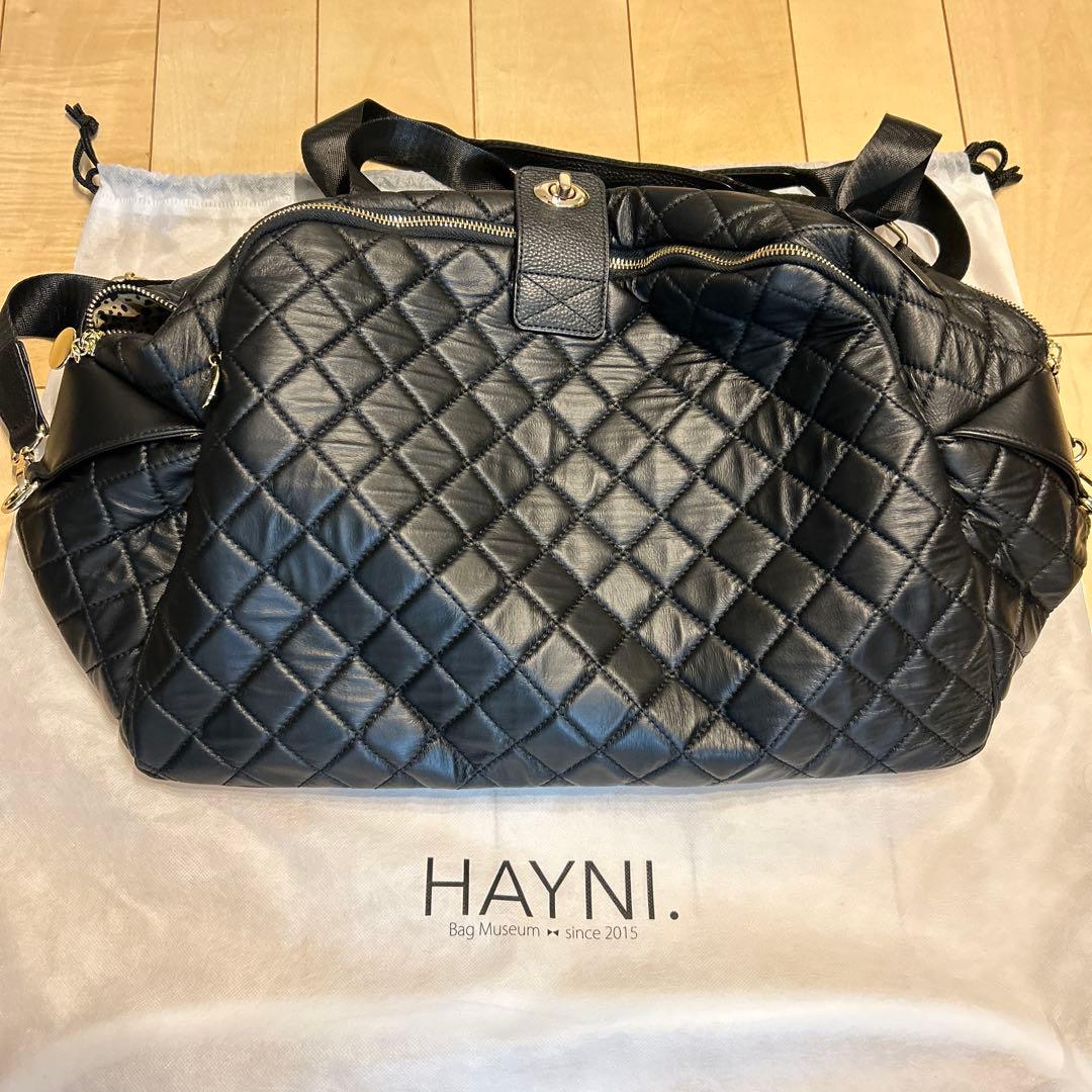 HAYNI ボストンバッグ(黒) キャリーケース対応　インナーヒョウ柄LLサイズ