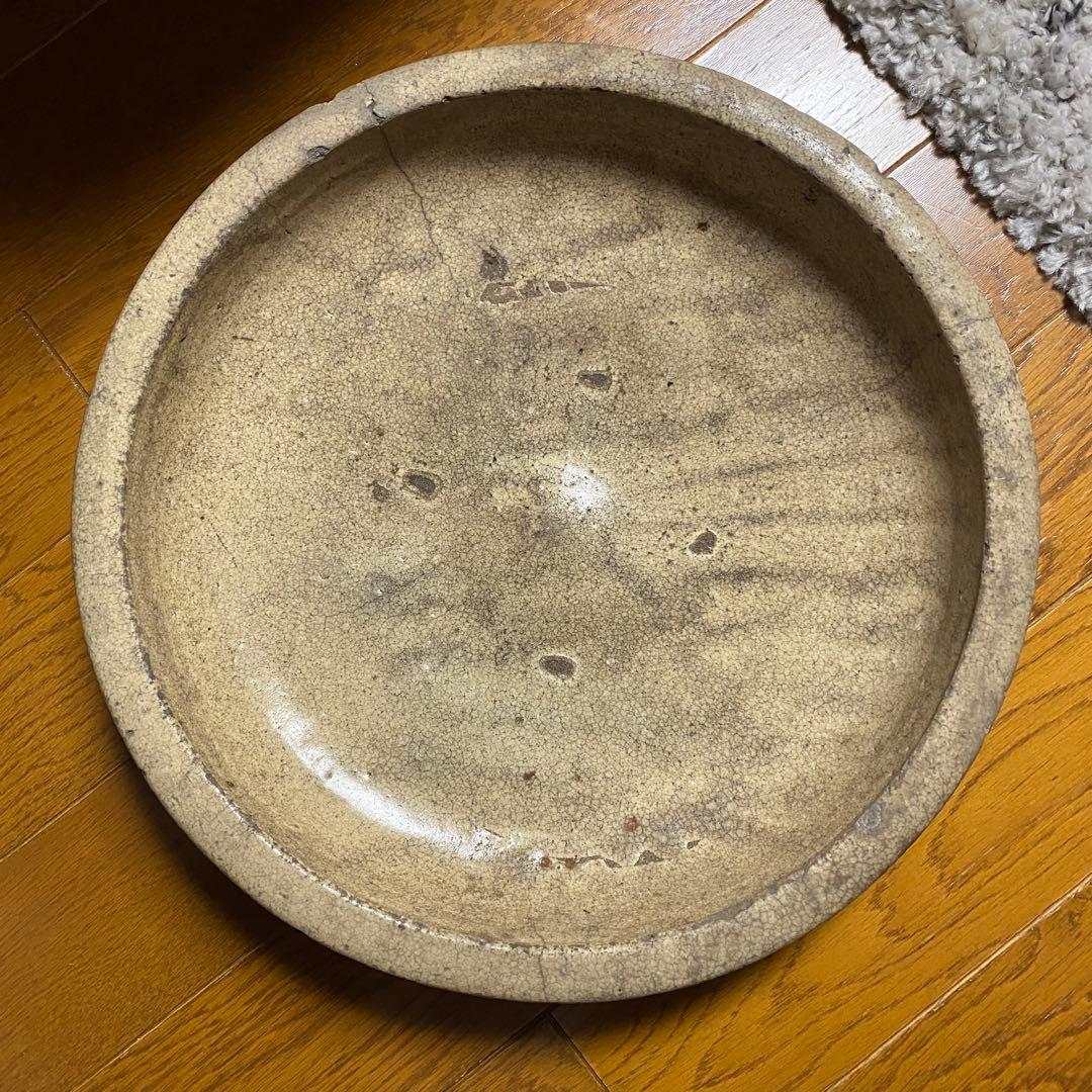 骨董　アンティーク　大きめの皿！ アンティーク瑠璃色大皿 葵の葉模様 江戸・明治時代