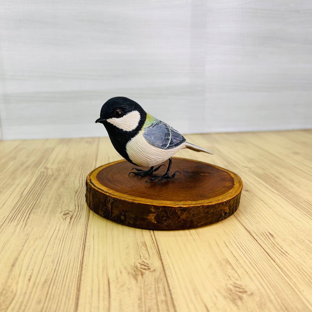 シジュウカラ 野鳥 彫刻 バードカービング 木彫り 置物 インテリア