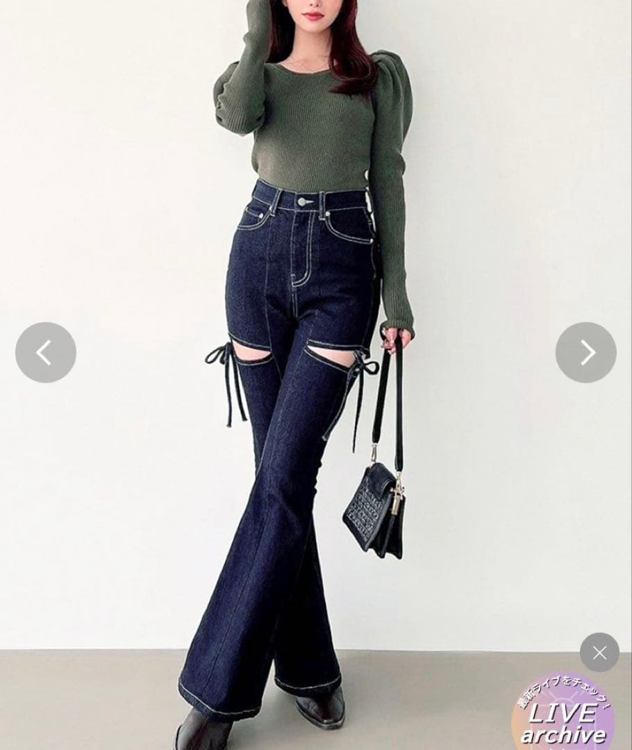 【新品】RESEXXYリゼクシーカットアウトリボンデニムパンツXSインディゴ RESEXXY（リゼクシー） カットアウトリボンデニムパンツ 限定価格 即日