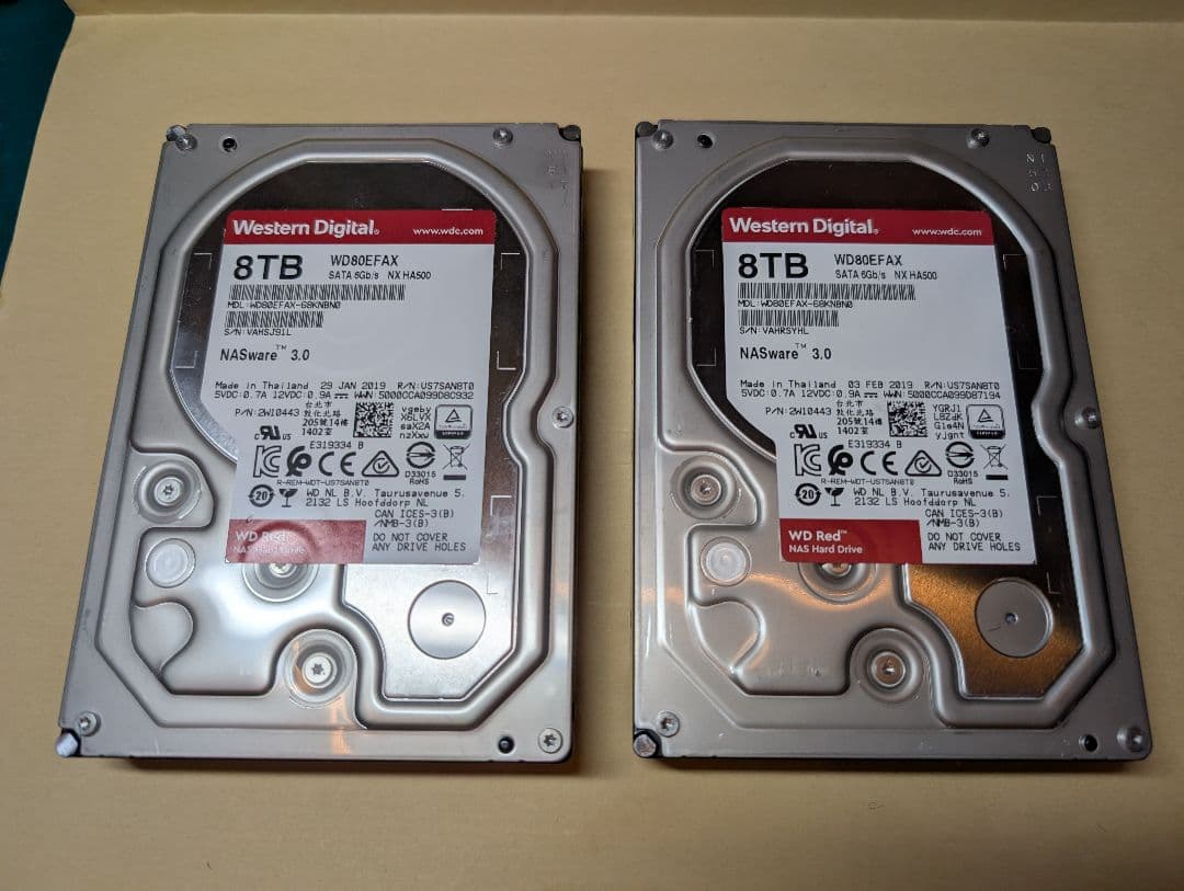 Western Digital Red 8TB HDD 2個セット NAS用 Western Digital WD80EFPX ［WD Red Plus 8TB 5640rpm 256MBキャッシュ