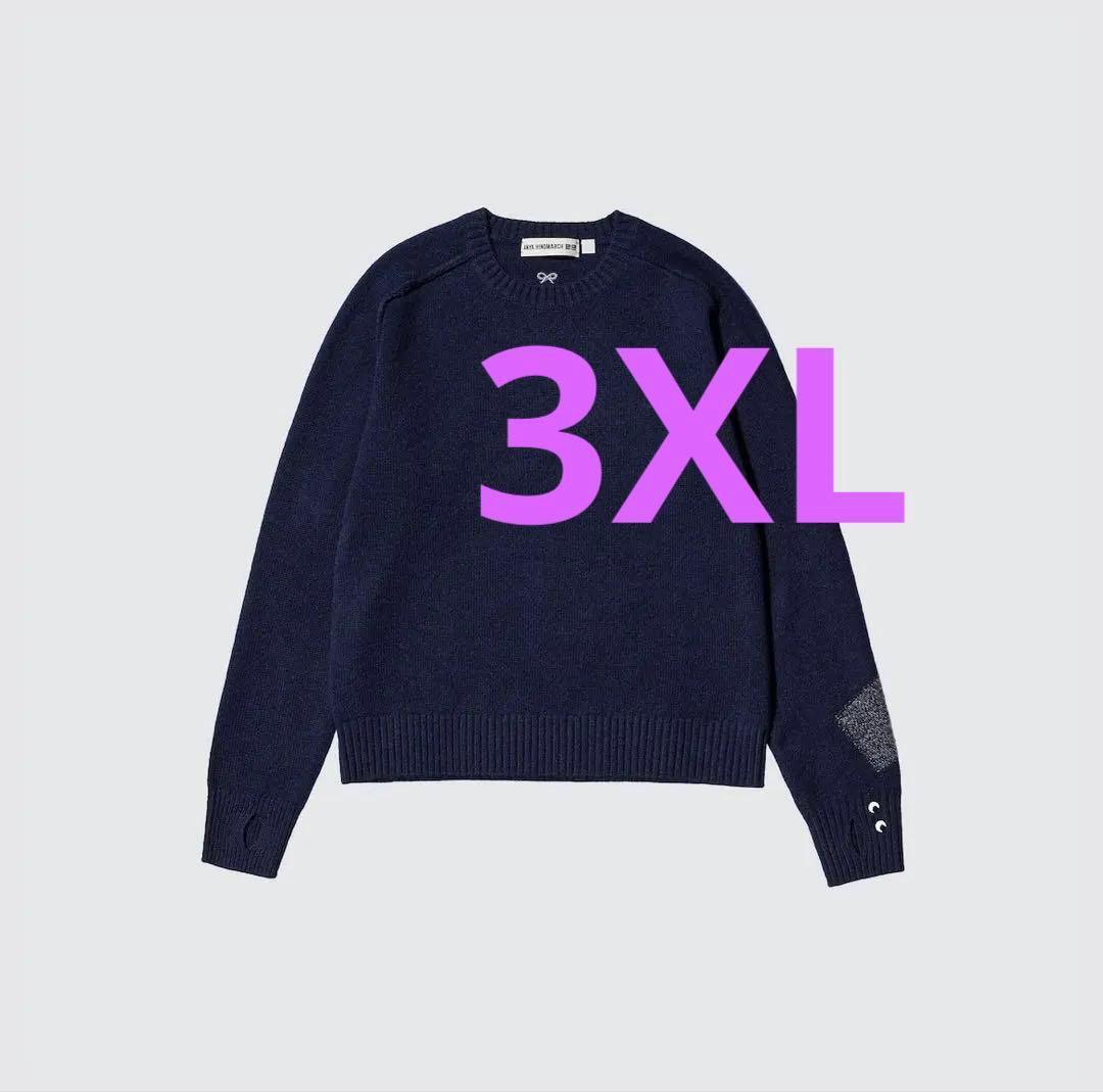 ユニクロ アニヤハインドマーチ 3XL ネイビー　カシミヤクルーネックセーター