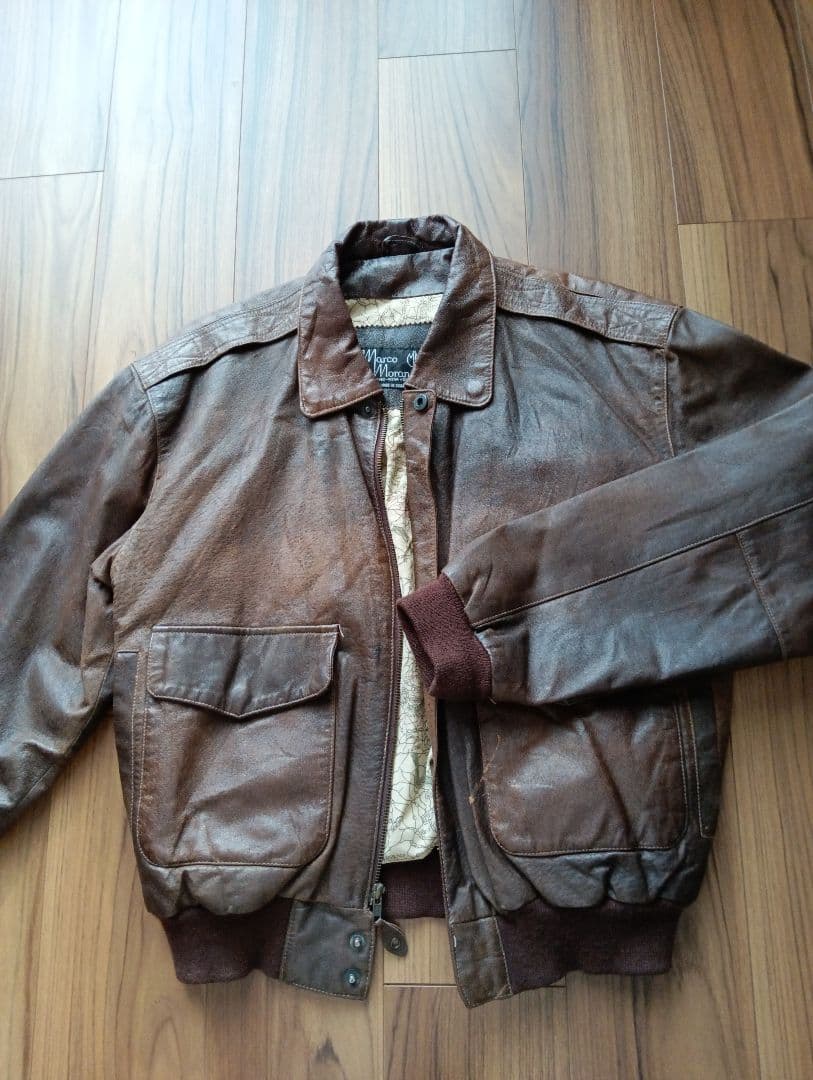 裏地地図 本革 フライトジャケット レザージャケット A-2タイプ 茶 S レザージャケットの決定版「A-2 」・最高峰茶芯馬革フライトジャケット