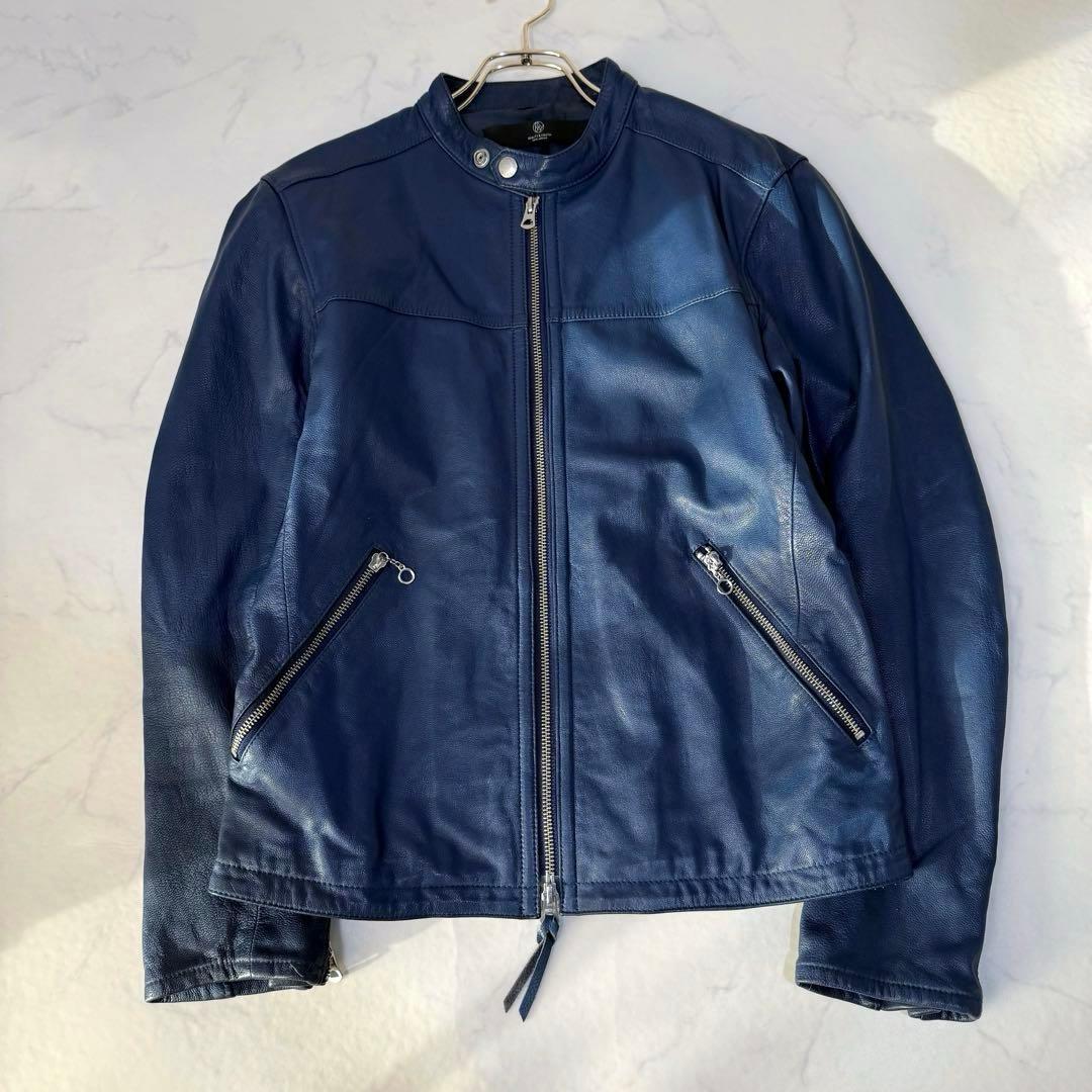 BEAUTY&YOUTH シングルライダース ジャケット 山羊革 ブルー M
