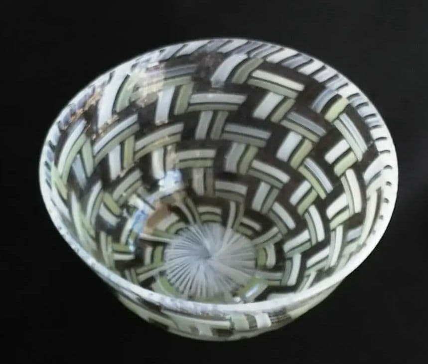 ★藤原奈津江作★井桁模様★吹きガラス菓子器（ボール）