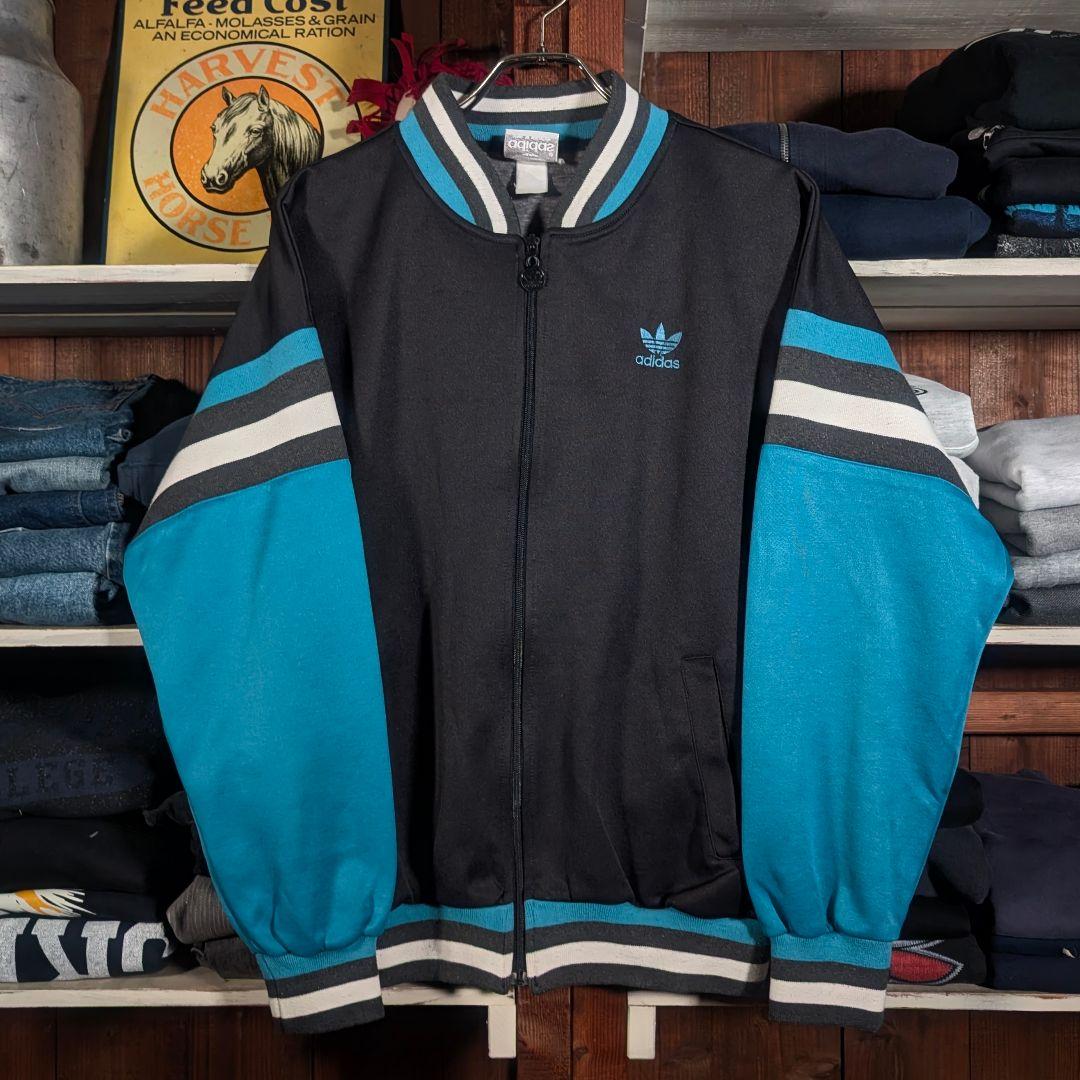80s　old adidas ATPジャケット ワンポイント刺繍 ボーダー XL