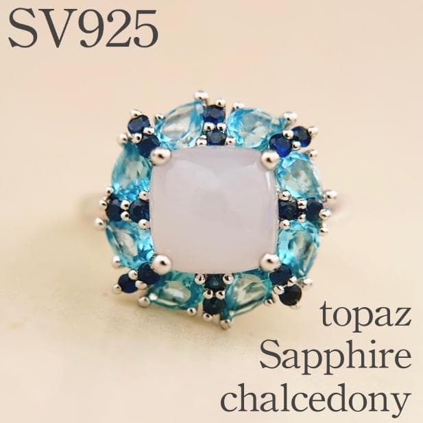 (˶'ᵕ'˶)⸝♡  SV925 天然 サファイア トパーズ カルセドニー さくらひとえ ピアス・イヤリング 14KGF/SV925 ブルーカルセドニー