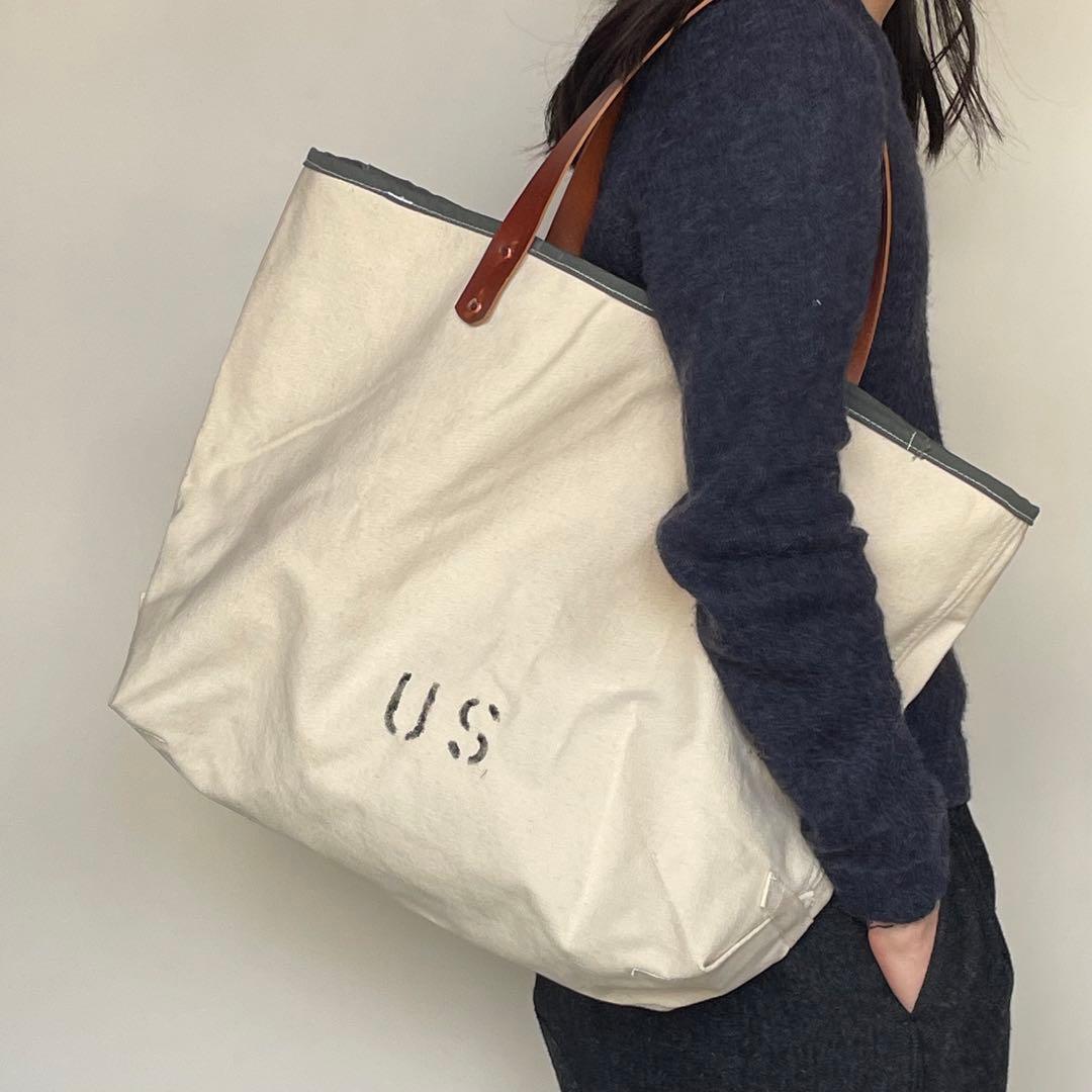 【ビンテージ】アメリカ軍　ミリタリー　トートバッグ　レザーハンドル　50s60s