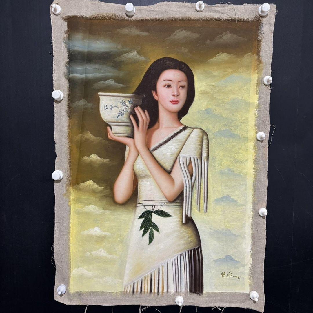 手描き 水彩油画 人物画 インテリア 絵画 約70×100cm