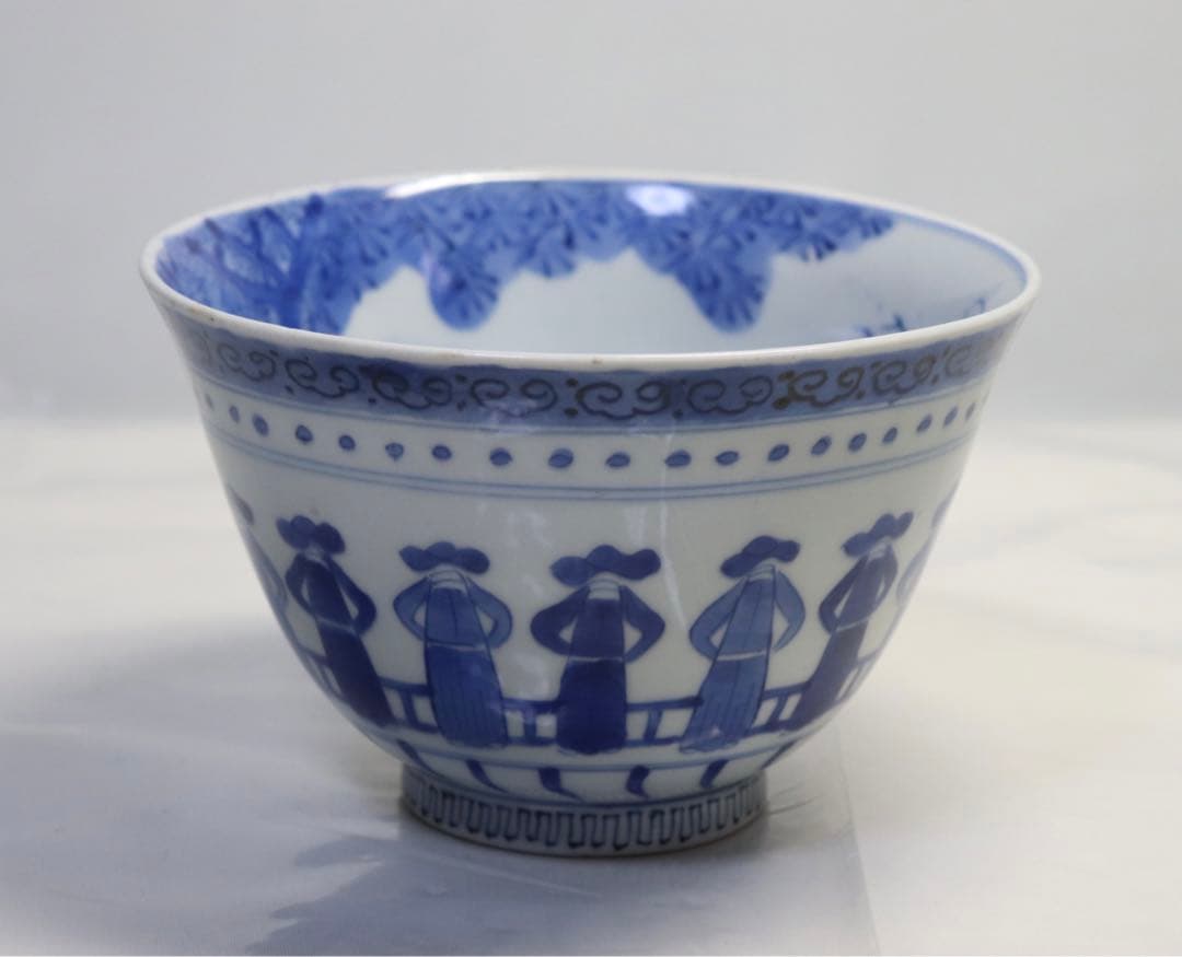 染付　南蛮人群像図鉢　永楽年製　送料込み1205 紙本金地著色南蛮人渡来図〈狩野内膳筆／六曲屏風〉 文化遺産オンライン