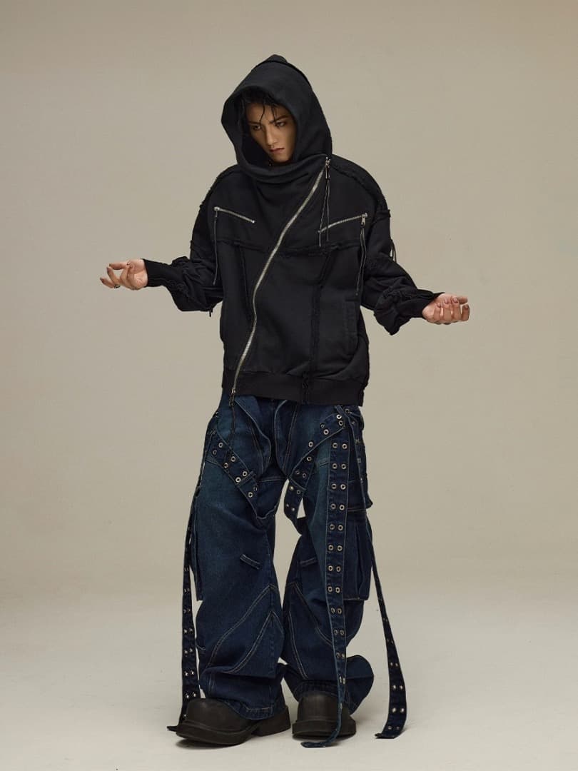 特価 】FLYERRER 変形ジップパーカーフーディー - メルカリ