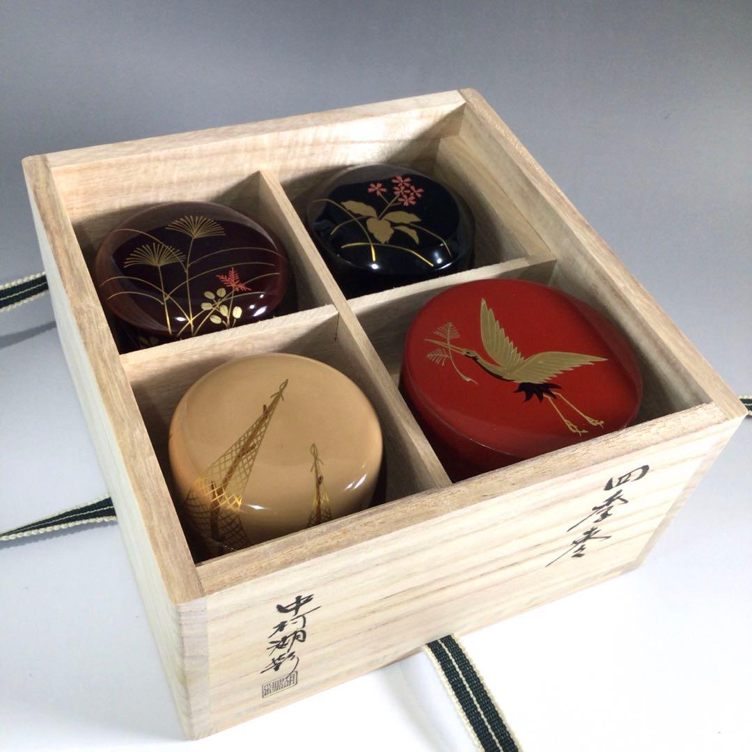 P780 棗 4点揃 『蒔絵師 中村湖彩作』『四季棗』 共箱 茶道具