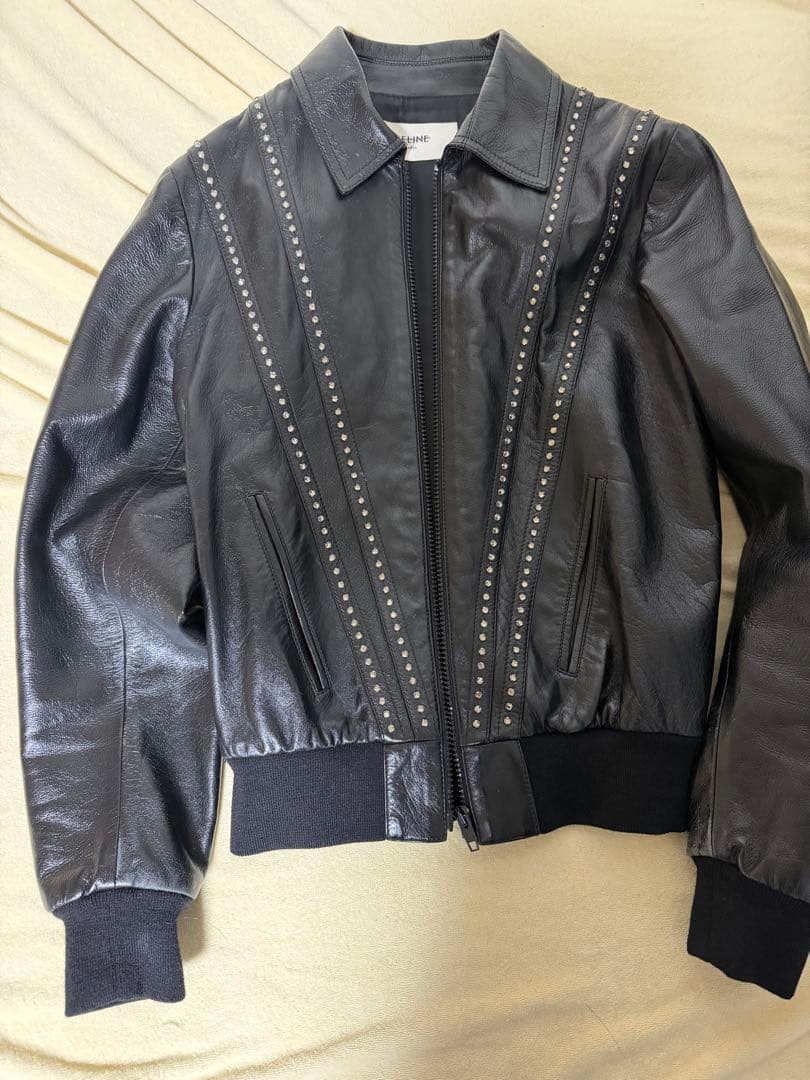 celine 19ss ラインストーン　レザージャケット　44