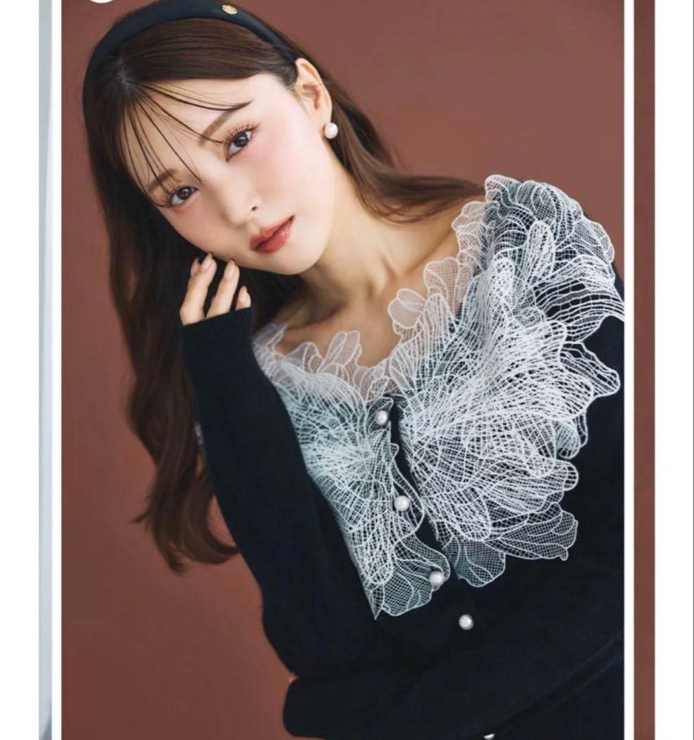 ポローラpolauraフラワーレース装飾 ブラックカーディガン