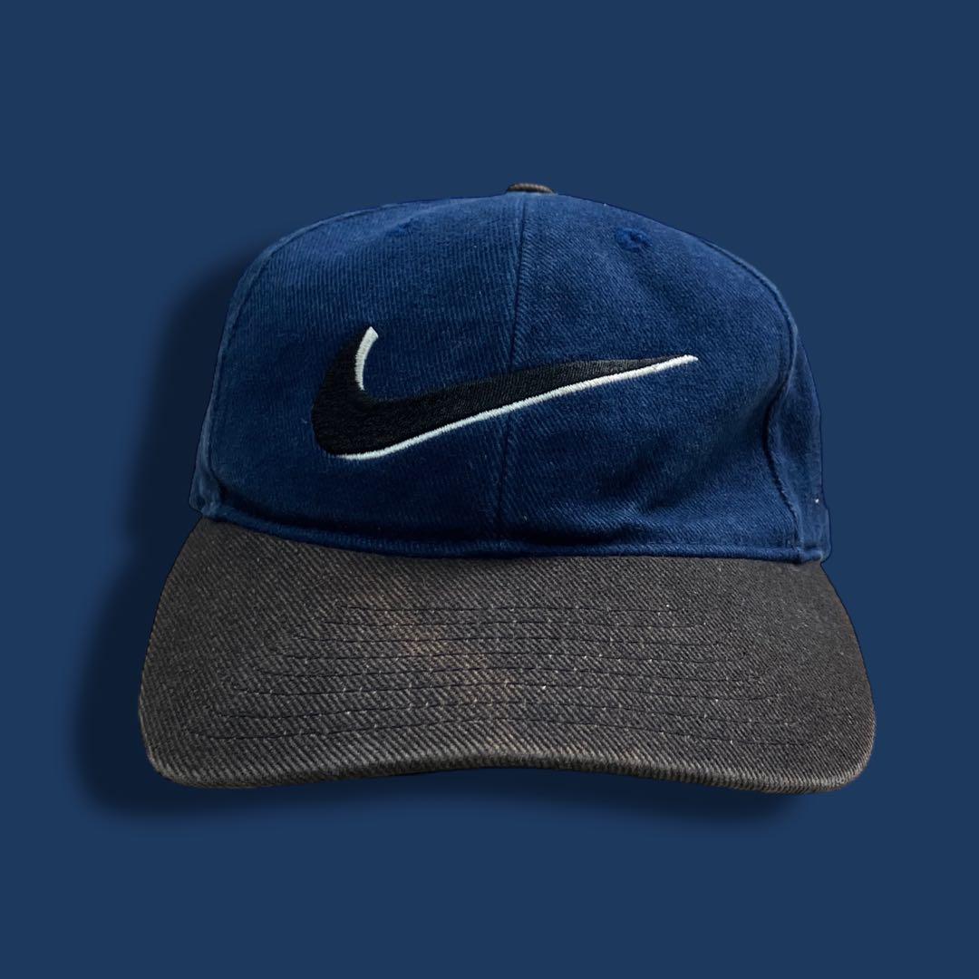 90s NIKE ナイキ スナップバックツートンキャップ 帽子 ネイビー レア