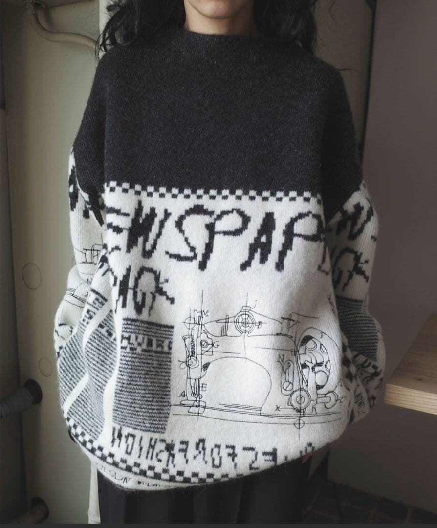 新聞プリント オーバーサイズニット Fサイズ